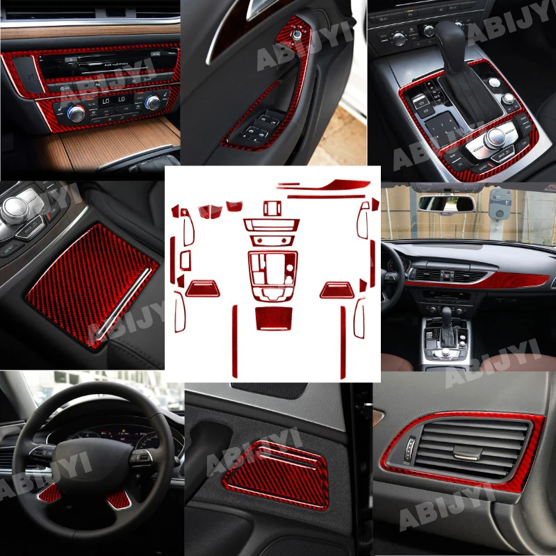 Для Audi A6 A7 2012-2018 красные наклейки из углеродного волокна салон автомобиля