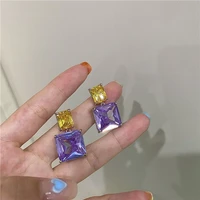 2022 new luxury vintage square purple big zircon earrings for women jewelrys wedding party accessories valentines cift