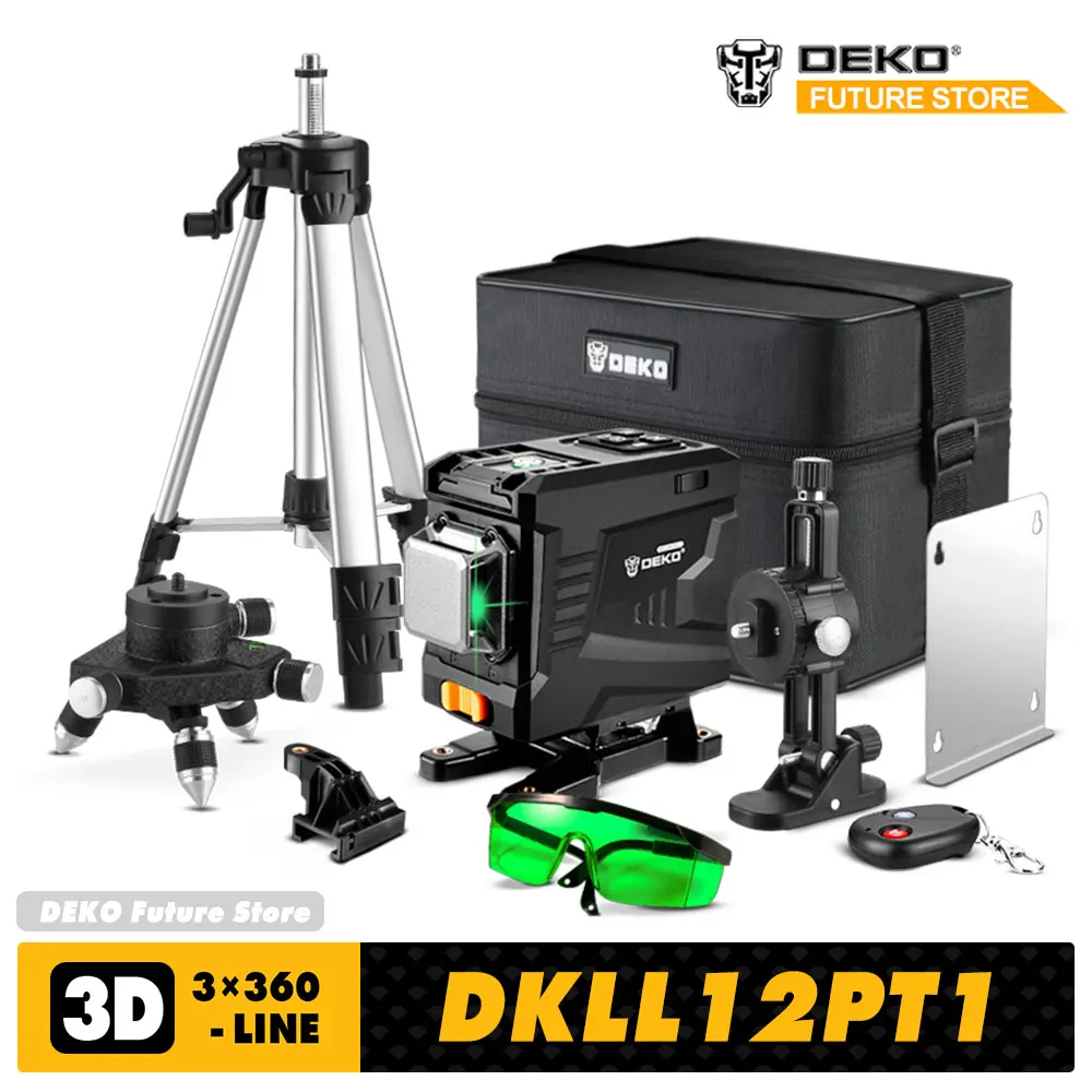 

3.7V 3X360 GREEN HORIZONTAL/VERTICAL LINES LASER LEVEL WITH REMOTE CONTROL SELF-LEVELING CONSTRUCTION TOOLS DEKO DKLL12PT1