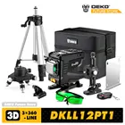 Зеленый лазерный уровень с горизонтальными и вертикальными линиями, 3,7 В, 3 х360, с дистанционным управлением, самонивелирующиеся строительные инструменты DEKO DKLL12PT1