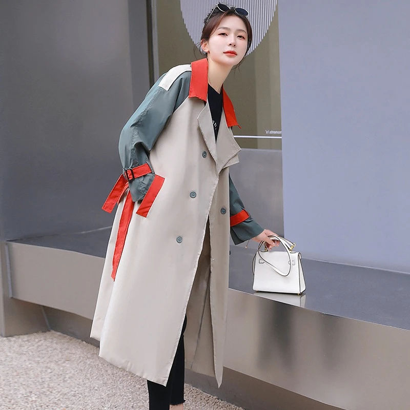 

Женские тренчи с тонким поясом, новинка 2022 года, весенне-осенние куртки, двубортный костюм, воротник, модная ветровка