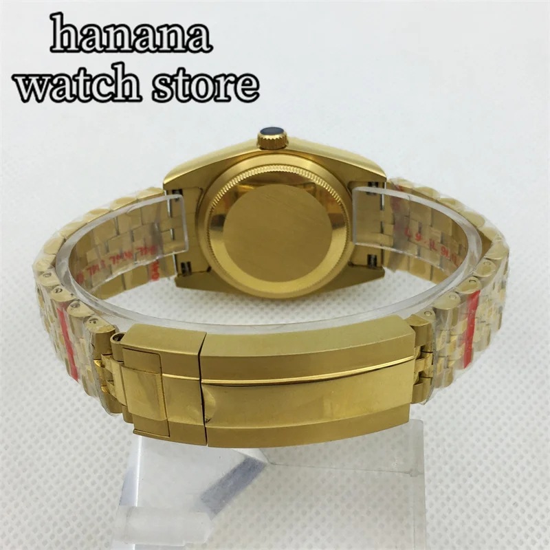 Роскошные автоматические золотые мужские часы BLIGER 36 мм 39 полированная Золотая