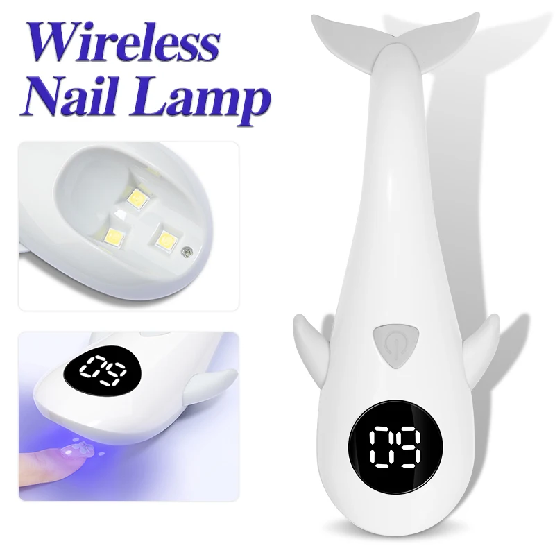 

Cordless Handheld LED Nail Lamp Portable Rechargable UV Nail Light Dolphin Shape Fast-Dry Curing Nail Polish For Rhinestones
