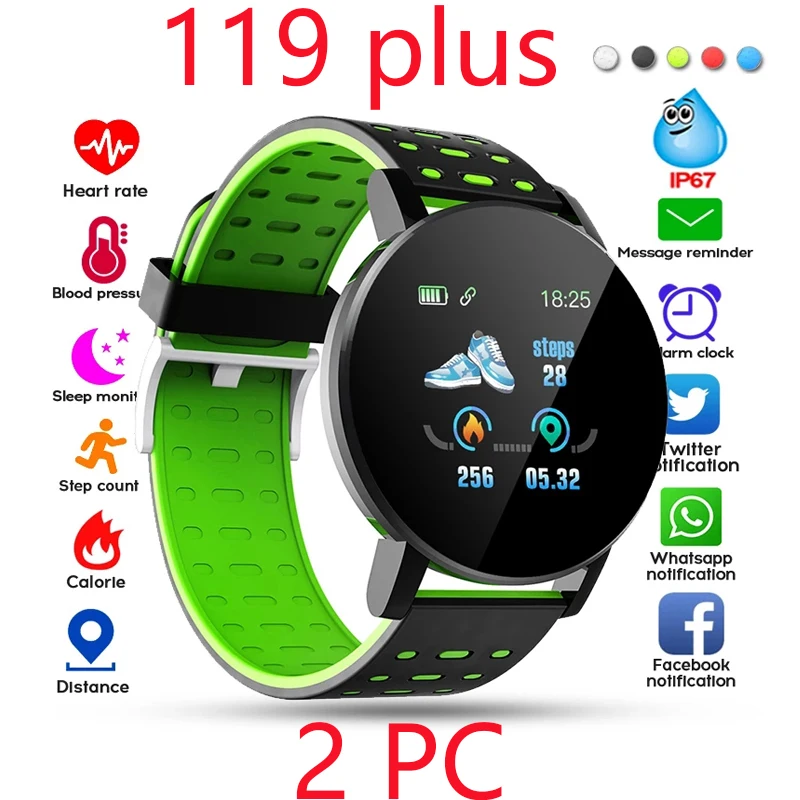 

2PC 119 Smart Watch Blood Pressure Waterproof Smartwatch Women Heart Rate Monitor Fitness Tracker Watch Sport For Android IOS