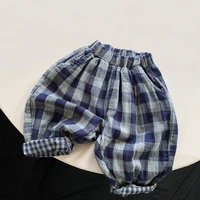 childrens spring autumn pants 2022 new casual style baby loose pants boys pants vintage plaid girl blue bottoming clothes