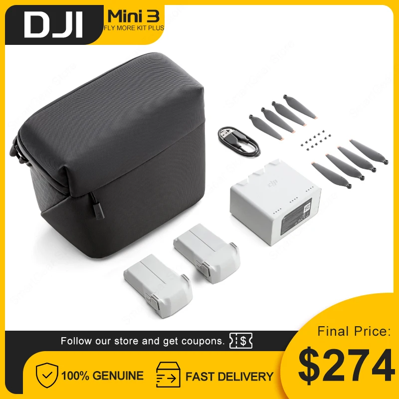 

Original DJI Mini 3 Pro Fly More Kit Plus 3850mAh Two Intelligent Flight Batteries 47 Min Max Flight Time & Two-Way Charging Hub