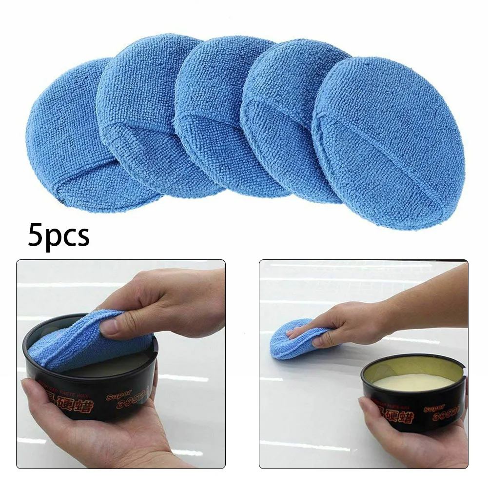 

5pcs Soft Applicator Microfiber Car Wax Applicator Pad Polishing Sponge Car Care Soft Microfiber With Hand Pocket Control