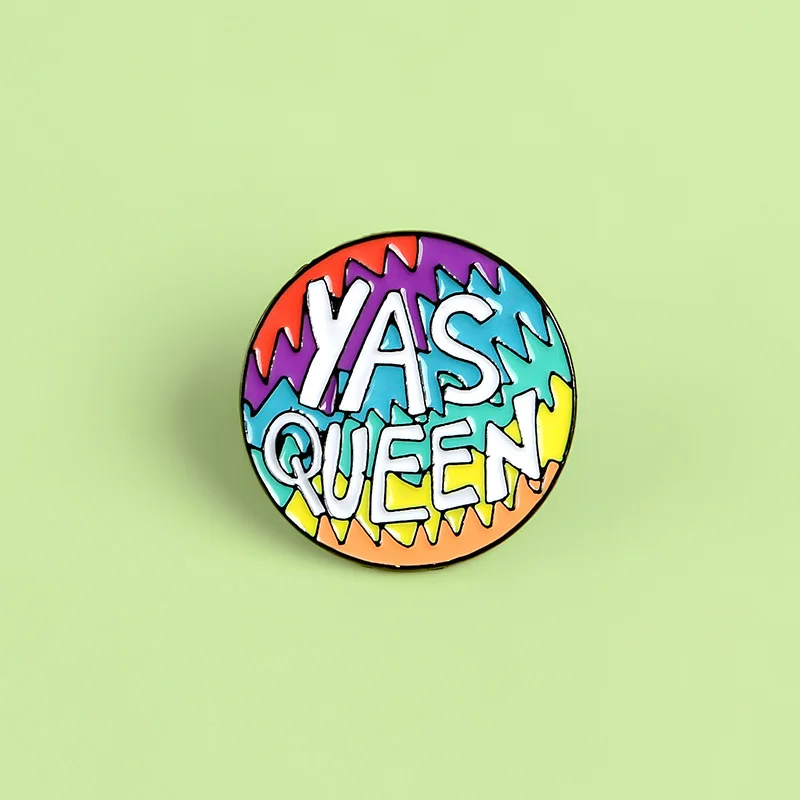 

YAS QUEEN Rainbow Round Badges Feminist Inspired Metal Lapel Pins Brooches Shirt Bag Enamel Pin