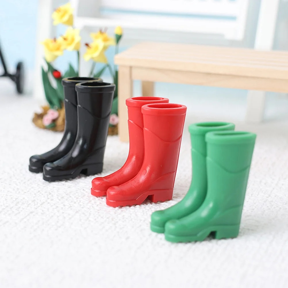 

3 Pairs Toy Mini House Adornments Statue Miniature Rain Boots Tiny Accessories Models Shoe Shoes