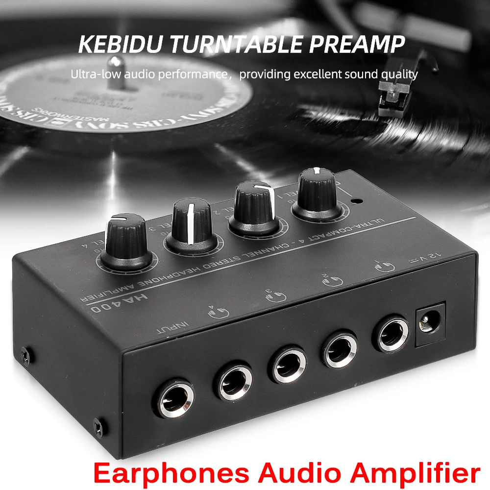 

HA400 4 Channels Mini Audio Stereo Headphone Amplifier Ultra-Compact With Power Adapter US EU Plug AUX Jack Control For Music