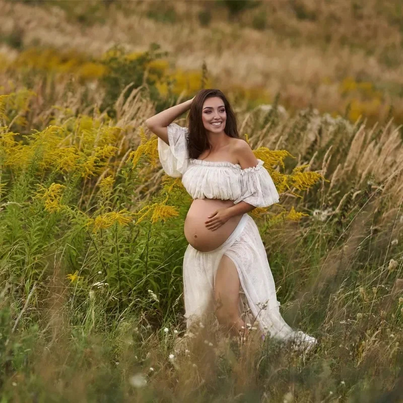 Платье для беременных фотосессии белые кружевные платья в стиле бохо из двух