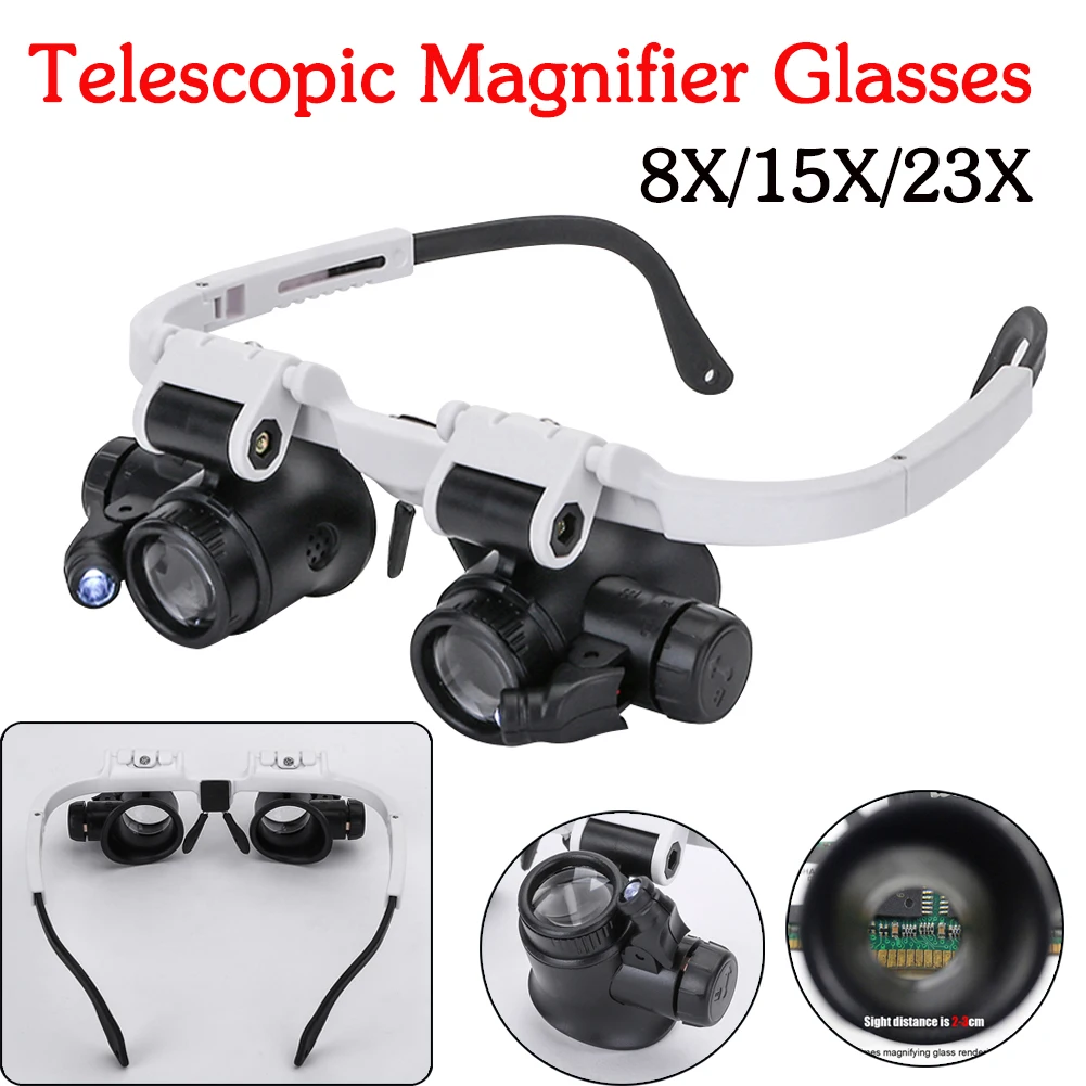 

Jeweler Watchmaker With Led Light Magnifying Glass 8X 15X 23X Headband Magnifier Glasses Reading Led Magnifying Glass Glasses