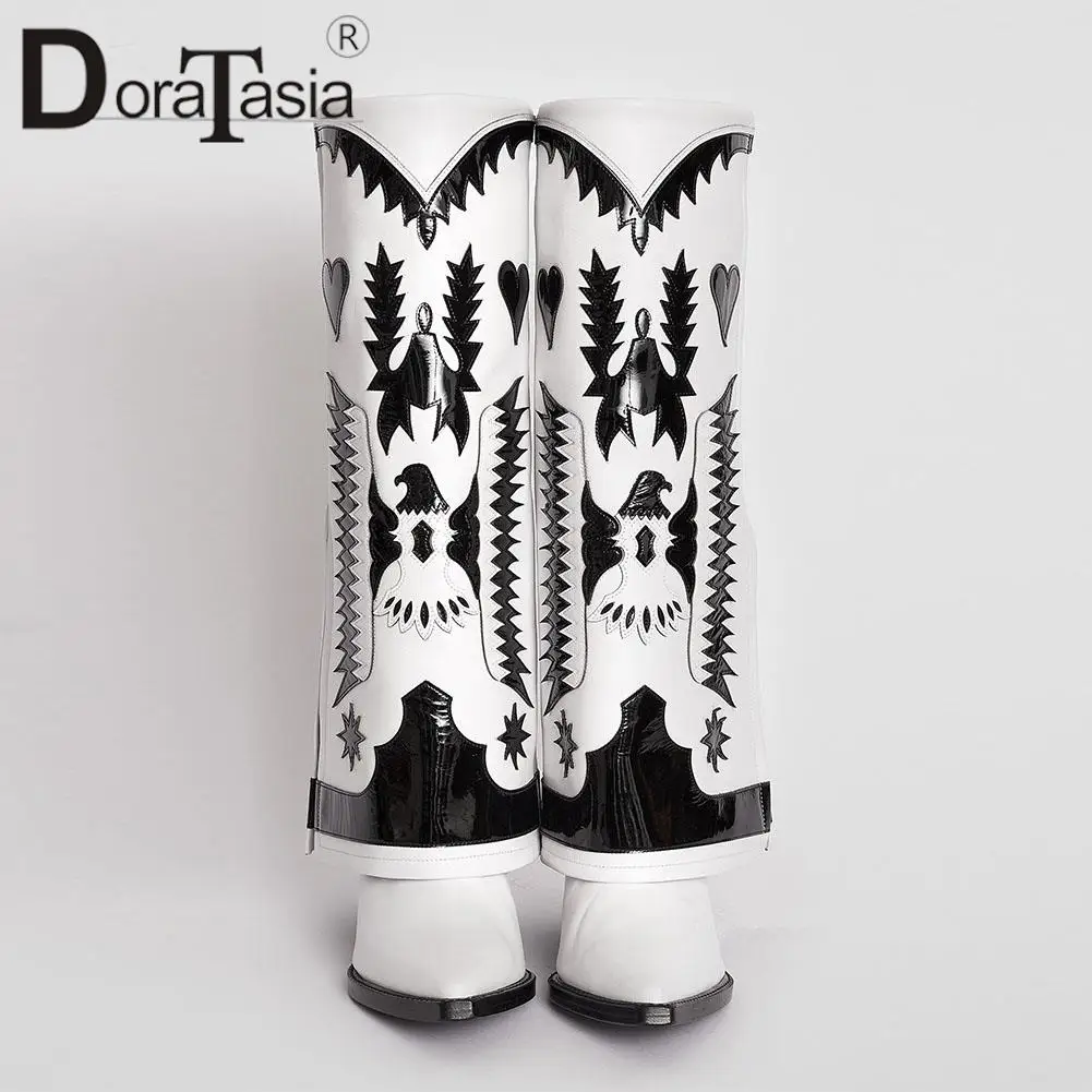 Brand New Female Embroider Totem Cowgirl Boots Fashion Chunky Heels women's Boots Mixed Colors Pointed Toe Western Woman Shoes