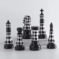 6 Pcs Chess Set Chess Pieces Large Ornaments Creative Luxury Chess Pieces Ceramic Home Decoration Living Room Chessmen Ornaments