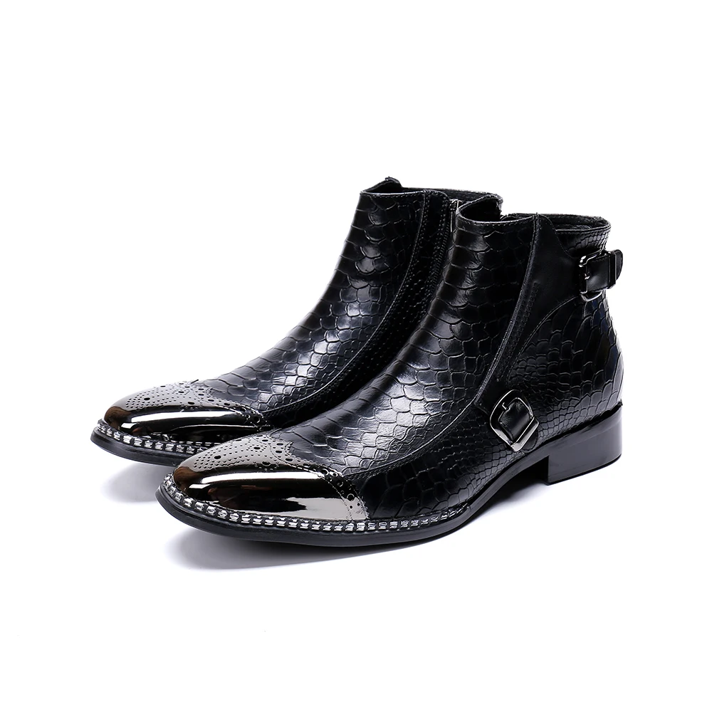 

2023 Fashion Pointed Toe Zipper Office Shoes Social Solid Color Big Size Ankle Boots British Style Real Leather Man Short Boots