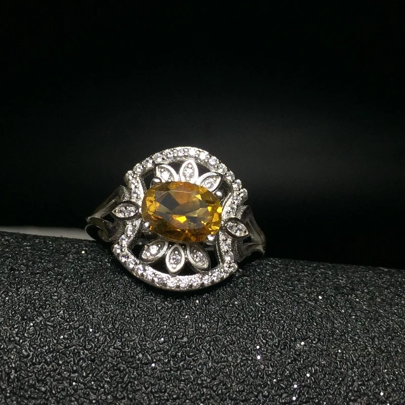 

MeiBaPJ натуральный бразильский цитрин, модное кольцо для женщин, Настоящее серебро 925 пробы, ювелирные изделия