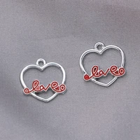 5pcs silver plated enamel love heart charm pendant for earrings necklace jewelry diy making accessories 18mm