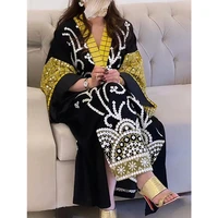 fashion dubai muslim dress v neck print islamic clothing loose maxi dress robes women fashion arab ladies kaftan