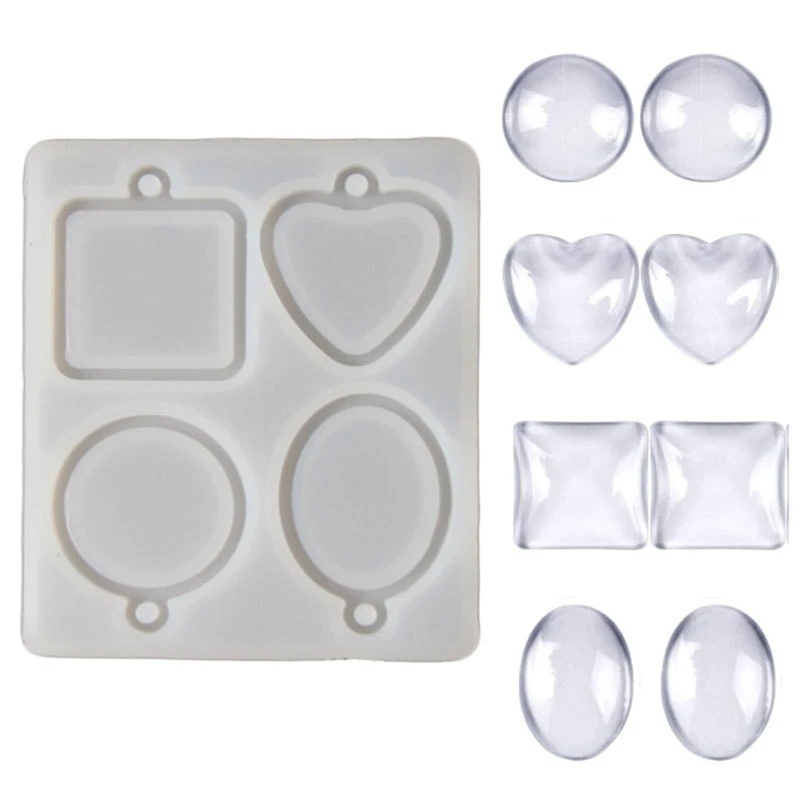 

517F Silicone Pendant Tray Glass Cabochon Set for Valentine Photo Necklace Jewelry Making DIY Resin Craft Mold