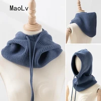 knitted hooded scarf cap spring winter neck collar cap unisex head beanie menwomen solid adjustable elastic hat balaclava