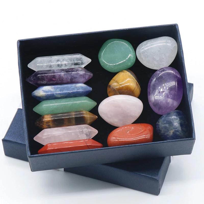 

14PCS Natural Stone Set 7 Chakra Reiki Healing Stone Quartz Mineral Ornament Healing Gemstone Home Decoration Craft Stones Gifts