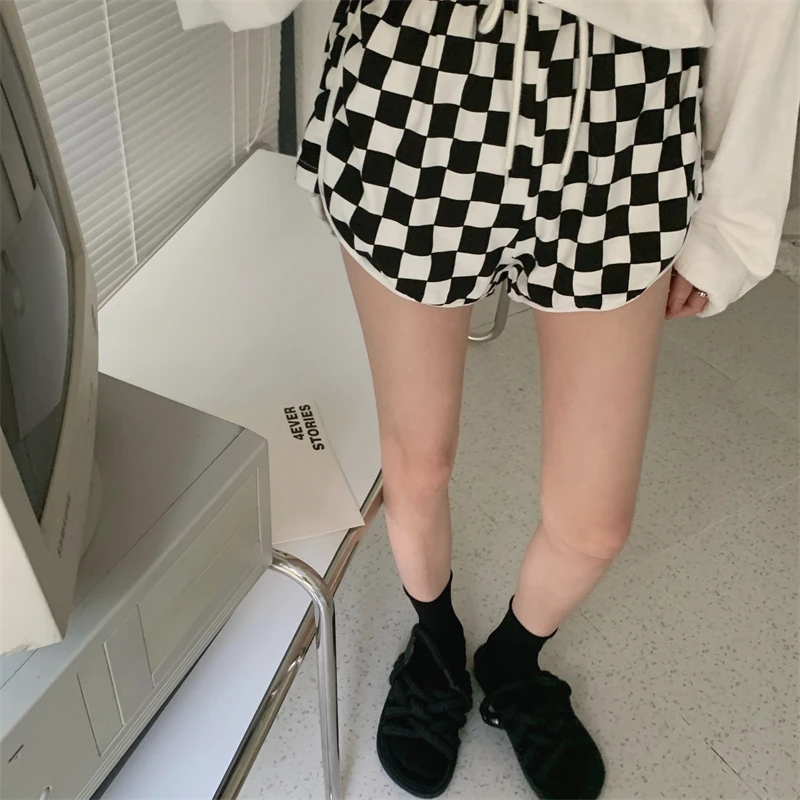 High Waist Slim Tights Sexy Stretch Checkerboard Plaid Short Summer Fashion Women Hot Pants Exercise Jogging Fitness Swag Casual
