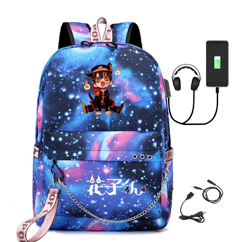 

Harajuku Novelty Cool School Bags Unisex Hanako-kun USB Travel Bags Printed Oxford Waterproof Notebook Shoulder Backpacks