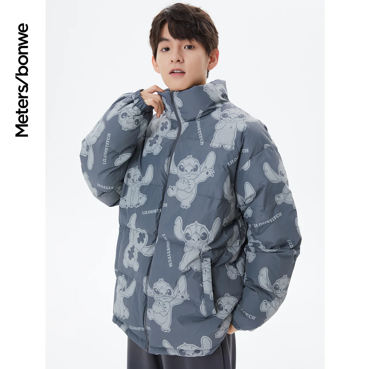 Metersbonwe Full Print Stand Collar Down Jackets Men Women 80%Duck Down Thick Warm Wear Young Student Loose Winter Down Coat
