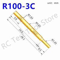 100 pcs r100 3c round double tube gold plated spring test probe length 29 3mm needle tube diameter 1 67mm power tool receptacle
