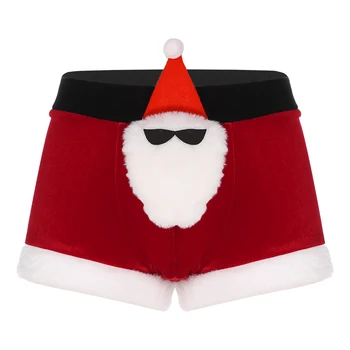 Men's Christmas Elk Santa Claus Boxer Shorts Sleep Trunks Cosplay Lingerie Underwear Underpants Flannel Sleepwear Pajamas 5