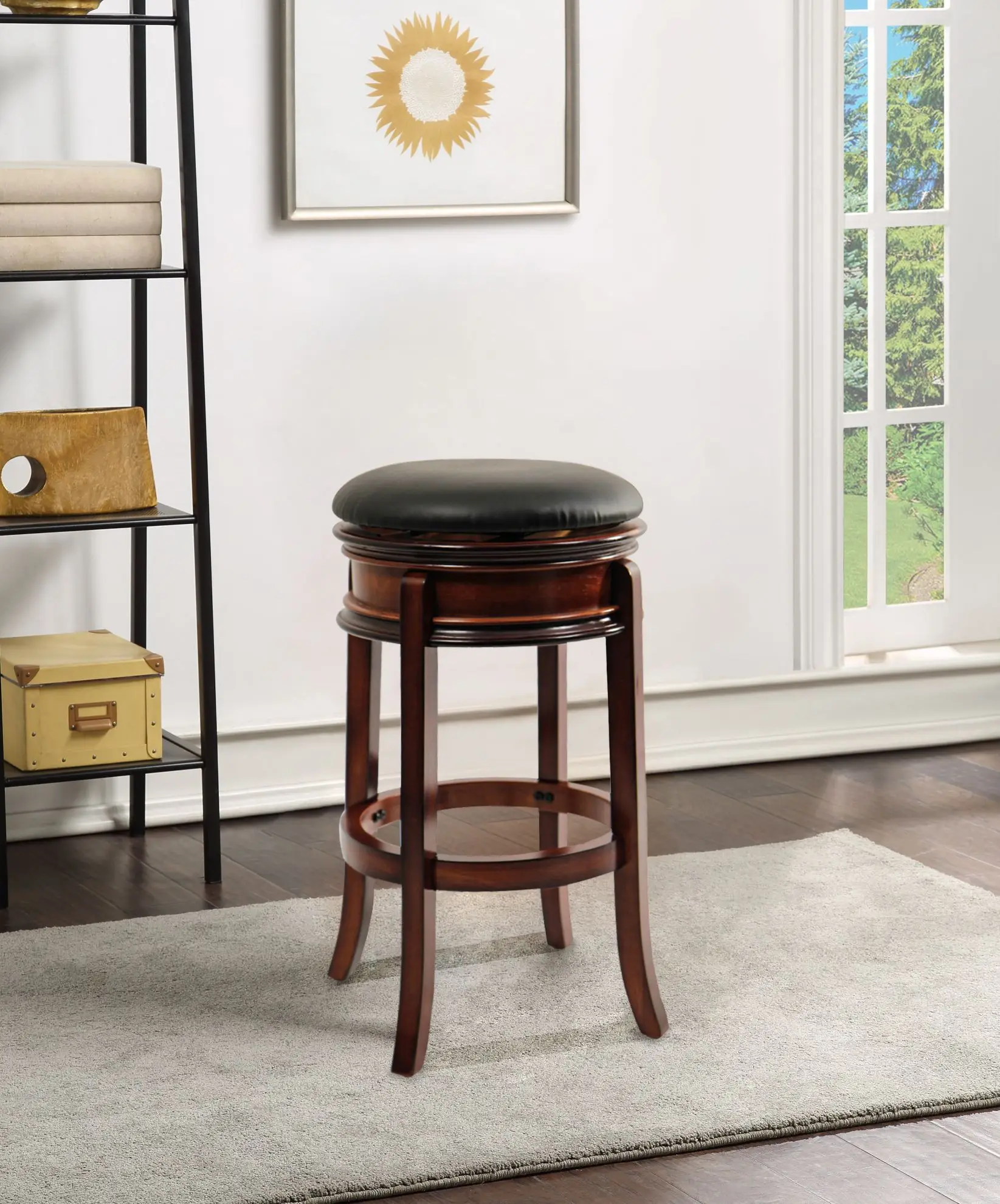 

29in. Backless Swivel Wood Bar Stool - Brandy Finish