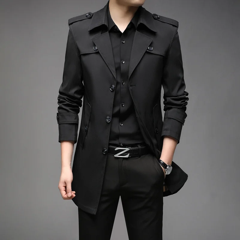 New Spring Men Trench Fashion England Style Long Trench Coats Mens Casual Outerwear Jackets Windbreaker Brand Mens Clothing 2023