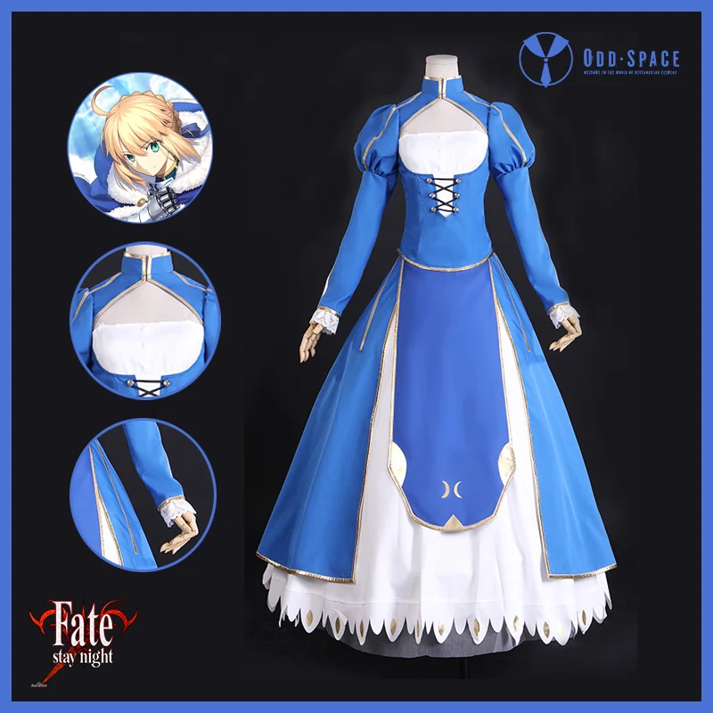 Fgo Fate/grand Order Game Character Altria Pendragon Cosplay Costume Blue Dress Long Dress Luxury Cloak Anime Game Cos