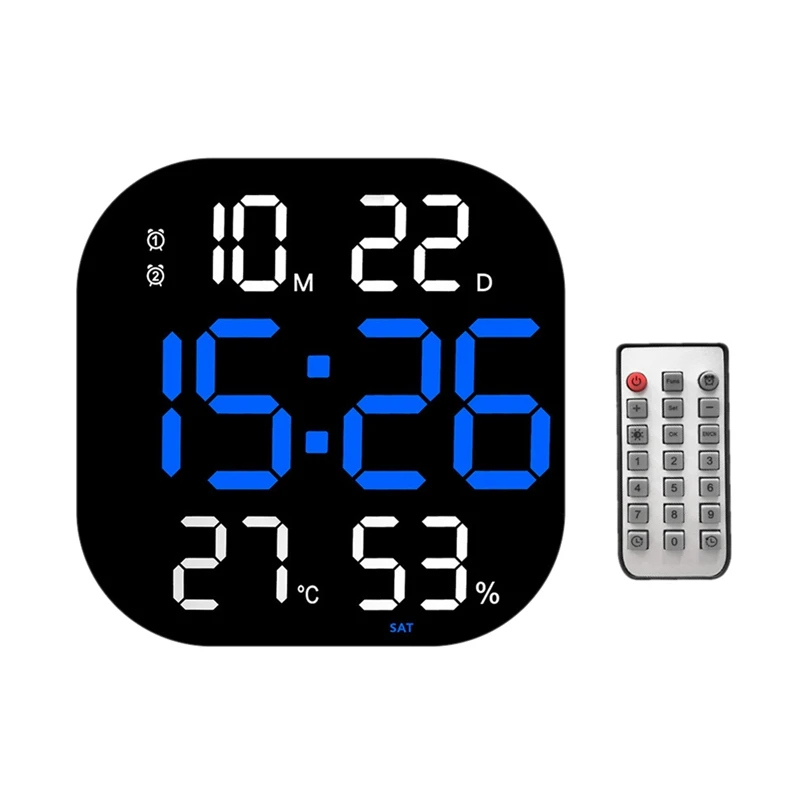 

Большие цифровые настенные часы, с дистанционным управлением, с отображением температуры, даты, недели, с регулируемой яркостью, синие настольные будильники