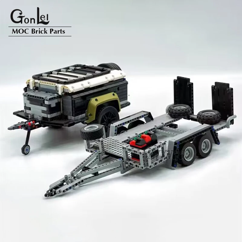 Специальный технический трейлер MOC, грузовик, контейнер, внедорожник, трейлер для Defender 42110, строительные блоки, модель, сделай сам, кирпичи, игрушка, подарок