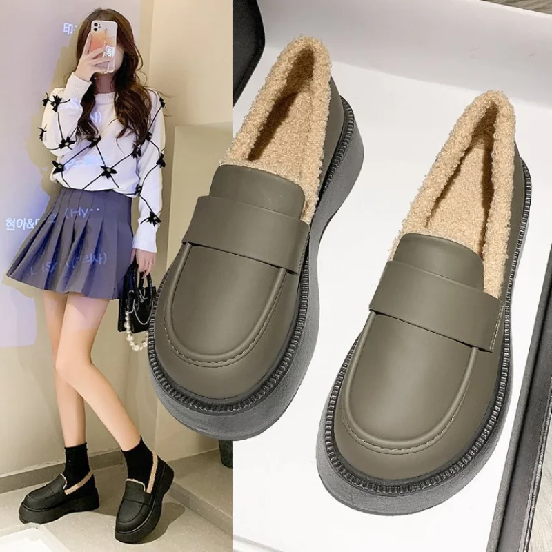 

Small Leather Shoes Women's Autumn and Winter Sponge Cake with Sets of Feet Thick-soled Lazy Casual Shoe