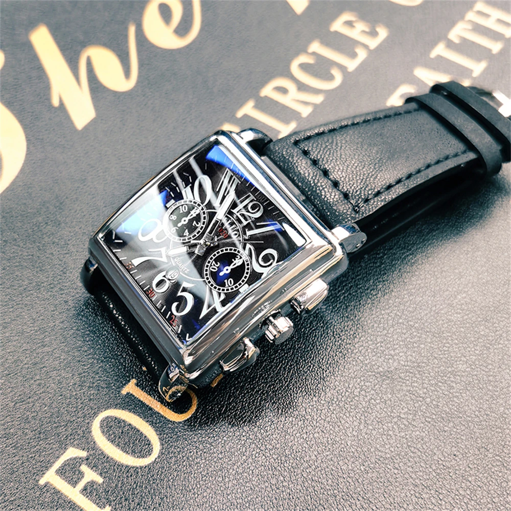 Часы наручные мужские кварцевые с квадратным большим циферблатом роскошные