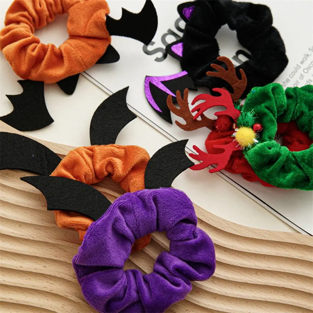 

Accessories Halloween Bat Cloth Spider Antler Flannel Scrunchies Women Hair Rope Elastic Hair Bands Ponytail Holder