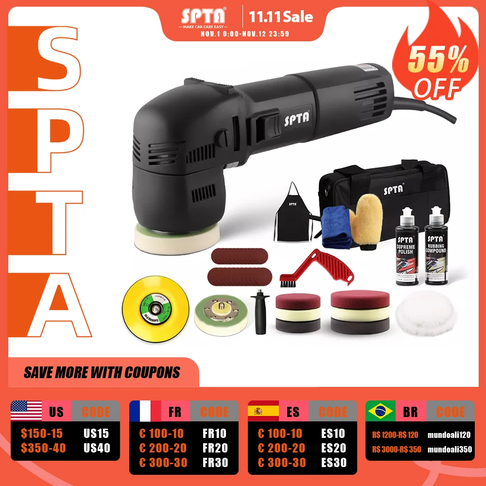 Продажа SPTA 3 дюйма случайная орбита 10 мм Двойного Действия Полировщик стандарта красоты автомобиля Полировочная машина и аксессуары