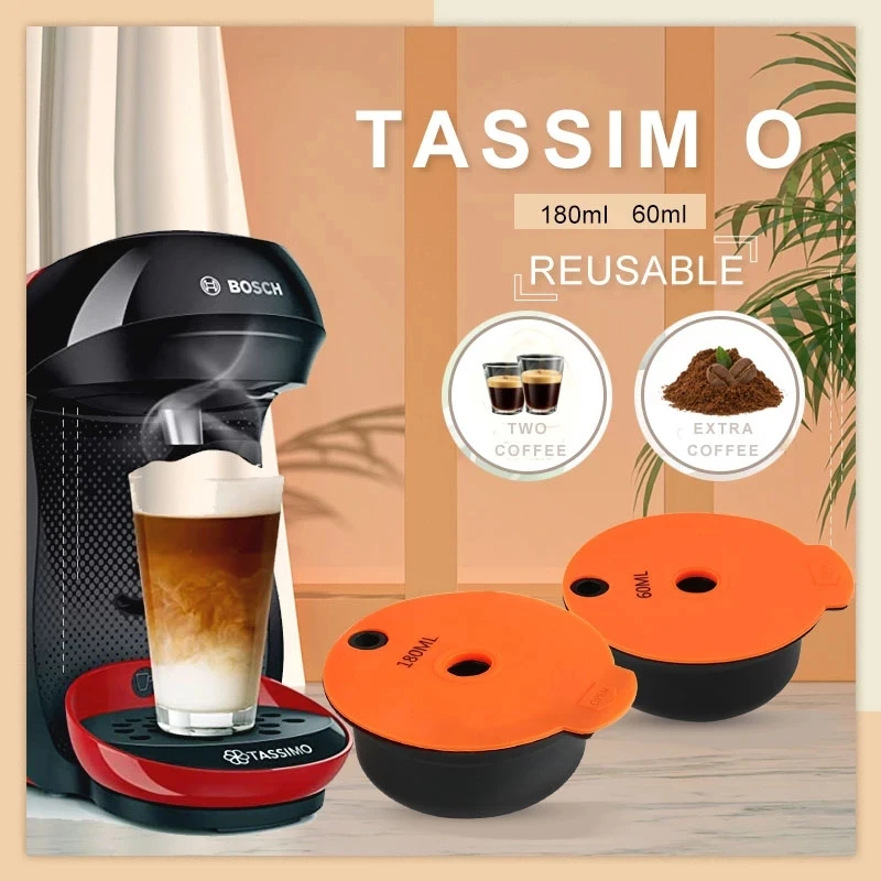 

Reusable Coffee Capsule Pods Refillable Coffee Capsule Pod Silicone Lid Compatible with Bosch Happy Suny Vivy Tassimo 60/180ml