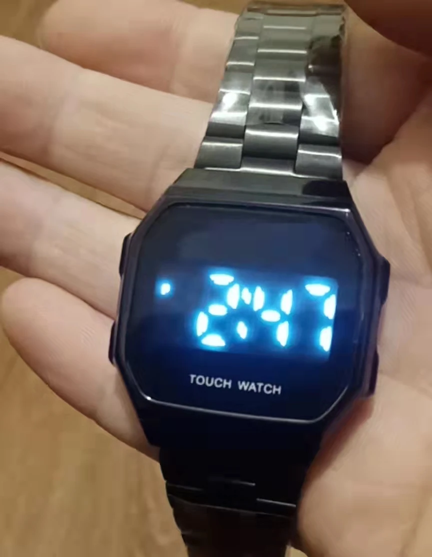 

Touch watch Trend Square Men Electronic Watch Sport Waterproof LED Stainless Steel Hour Gold Black Male Digital Wristwatch