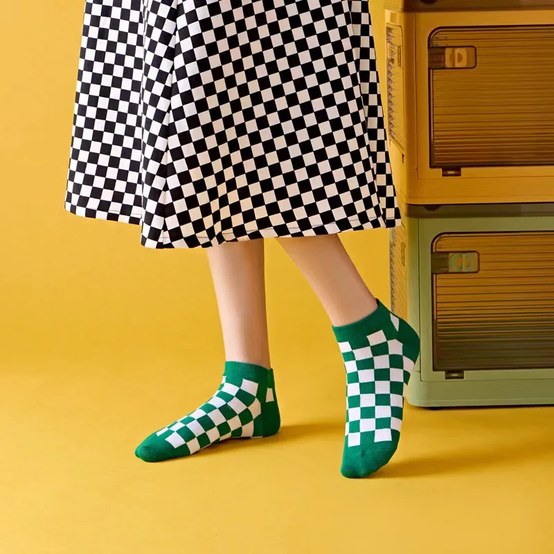 Checkered cotton socks women's boat Socks Student summer socks Elastic Breathable fashion socks