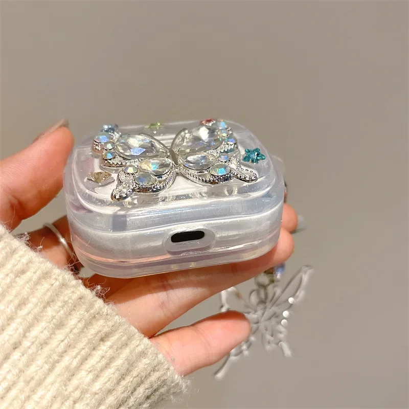 3D цветной чехол-бабочка с бриллиантами для AirPods 4 Airpod 1 2 3 Pro Pro2 Bluetooth-наушники