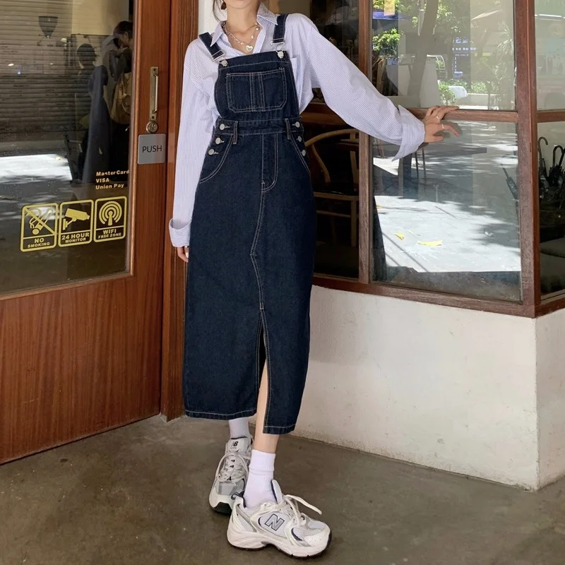 

Women's Spring and Autumn 2023 New Denim Suspender Skirt Age-Reducing Slimming Dress Petite Elegant Split Long Skirt
