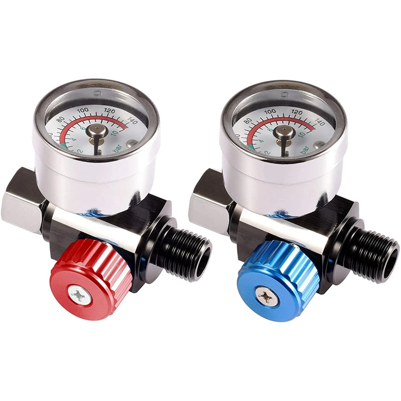 

2 PCS 1/4 Inch-NPT Air Pressure Regulator Kit Air Adjusting Valve Regulator With Gauge For Spray And Pneumatic Tools