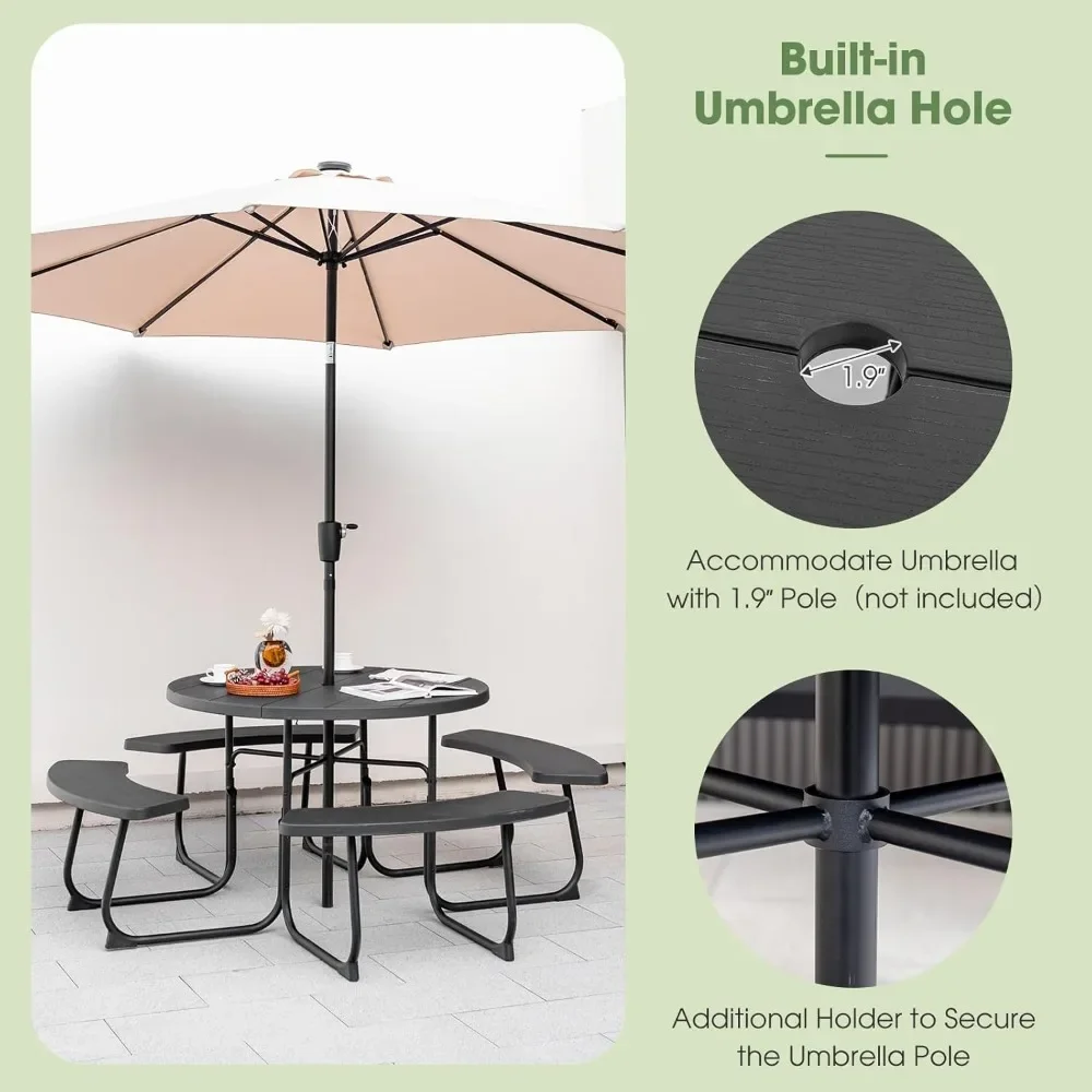 Набор столов для до 8 человек круглых уличных скамеек с отверстием зонта