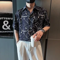 summer thin printed mens shirts 2022 short sleeve loose casual shirt hip hop harajuku oversized tops social party men clothing