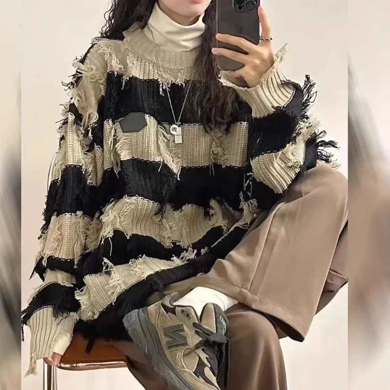 Вязаные свитера Vinateg с кисточками в стиле панк Sweet Cool Y2k эстетичная уличная одежда