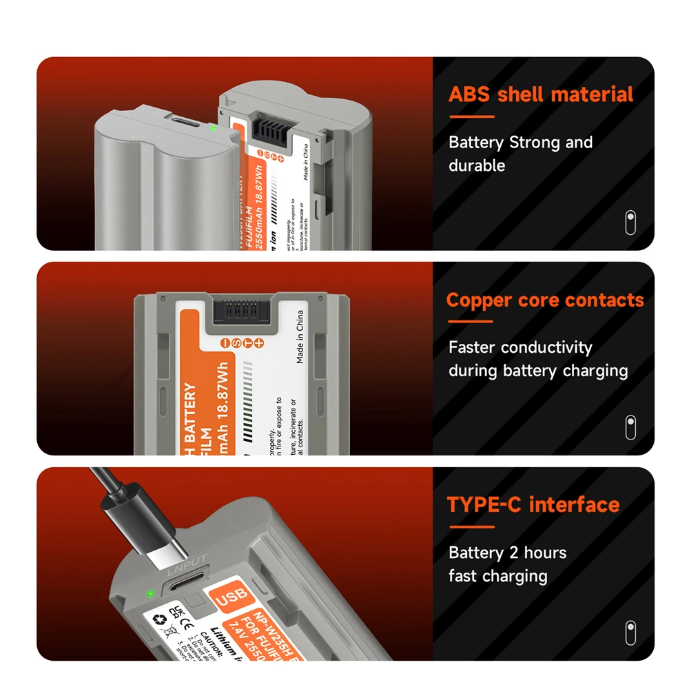 Фото Аккумулятор 2550mAh NP-W235 USB-C NP W235 + двойное зарядное устройство LCD USB для камеры Fujifilm X-T4 X-T5 GFX 100S GFX 50S II VG-XT4 X-S20 X-H2 №2