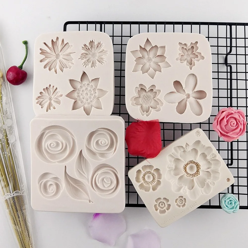 

DIY 3D Rose Cherry Flower Shape Silicone Mold Chocolate Sugar Cookies Chocolate Mould Cake Lace Decoration Clay Mold Baking Tool